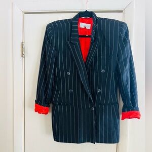 VTG 90s Avant Garde Old Money Structured Pinstripe Double Breasted Blazer M